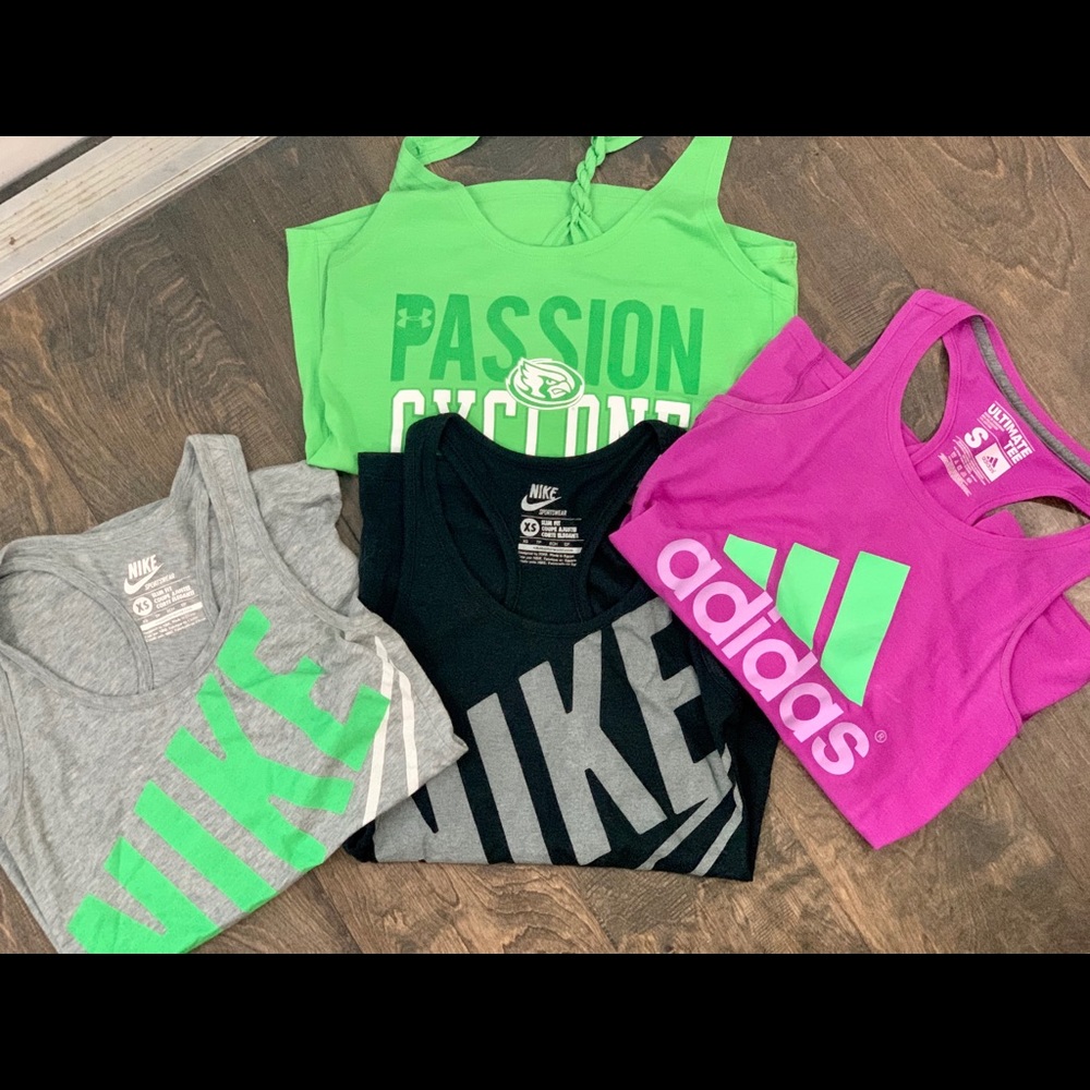 Lot/bundle of 4 workout tanks. Adidas, Nike, UA